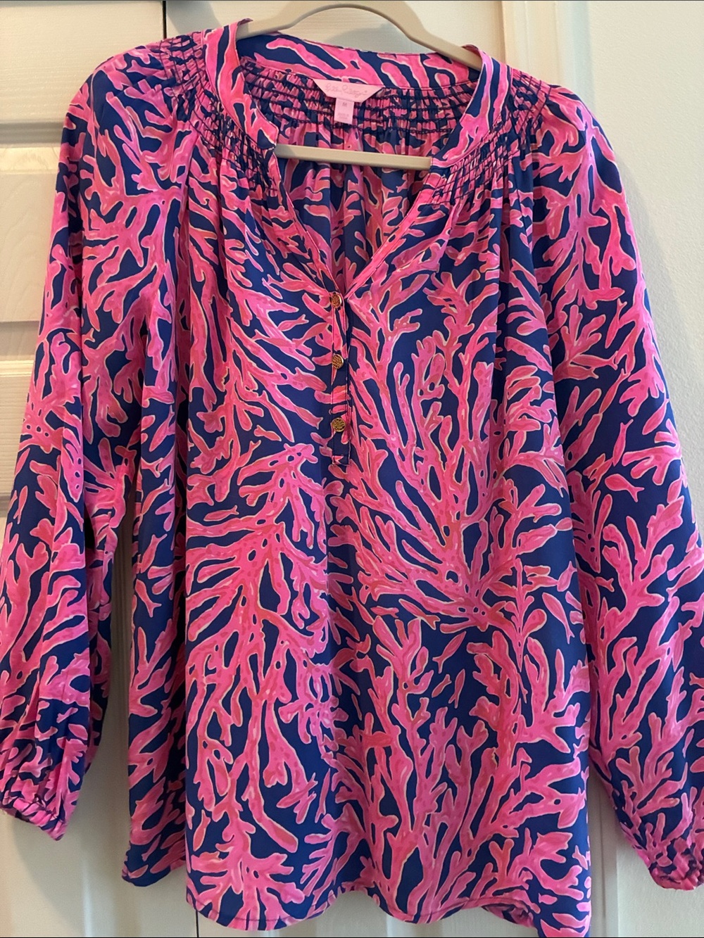 Lilly Pulitzer Pink and Navy Coral-Print Tunic Blouse